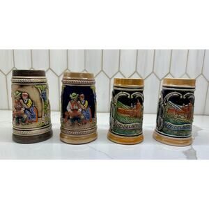 Four Vintage Short‎ German Beer Steins, 2 marked Original Gerzit, West Germany